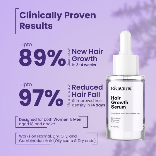 RichCurls Hair Growth Serum 30ml – 3% Redensyl, Caffeine & Rice Extract | Anti-Hair Fall Leave-In for Women & Men