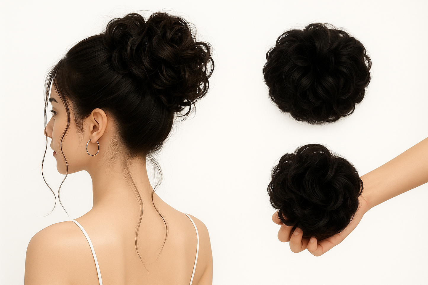 RichCurls Messy Hair Bun Extension – Natural Brown Faux Donut Scrunchie for Women