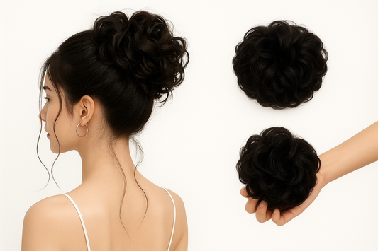 RichCurls Messy Hair Bun Extension – Natural Brown Faux Donut Scrunchie for Women