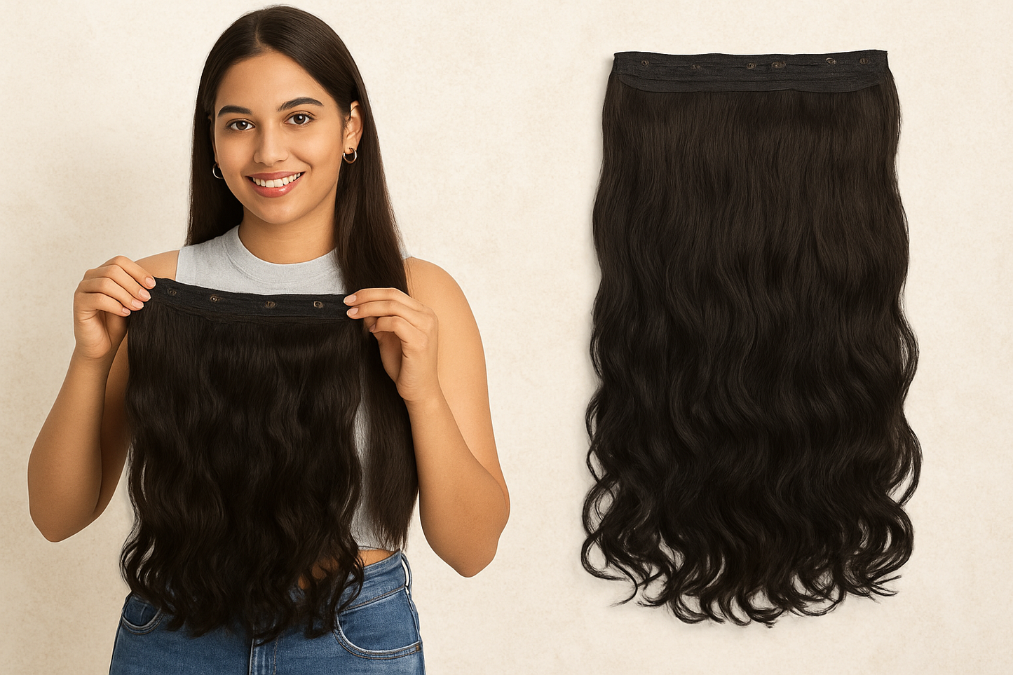 RichCurls 24" Wavy Hair Extension – Soft Lightweight Synthetic Wig with 5 Clips for Women